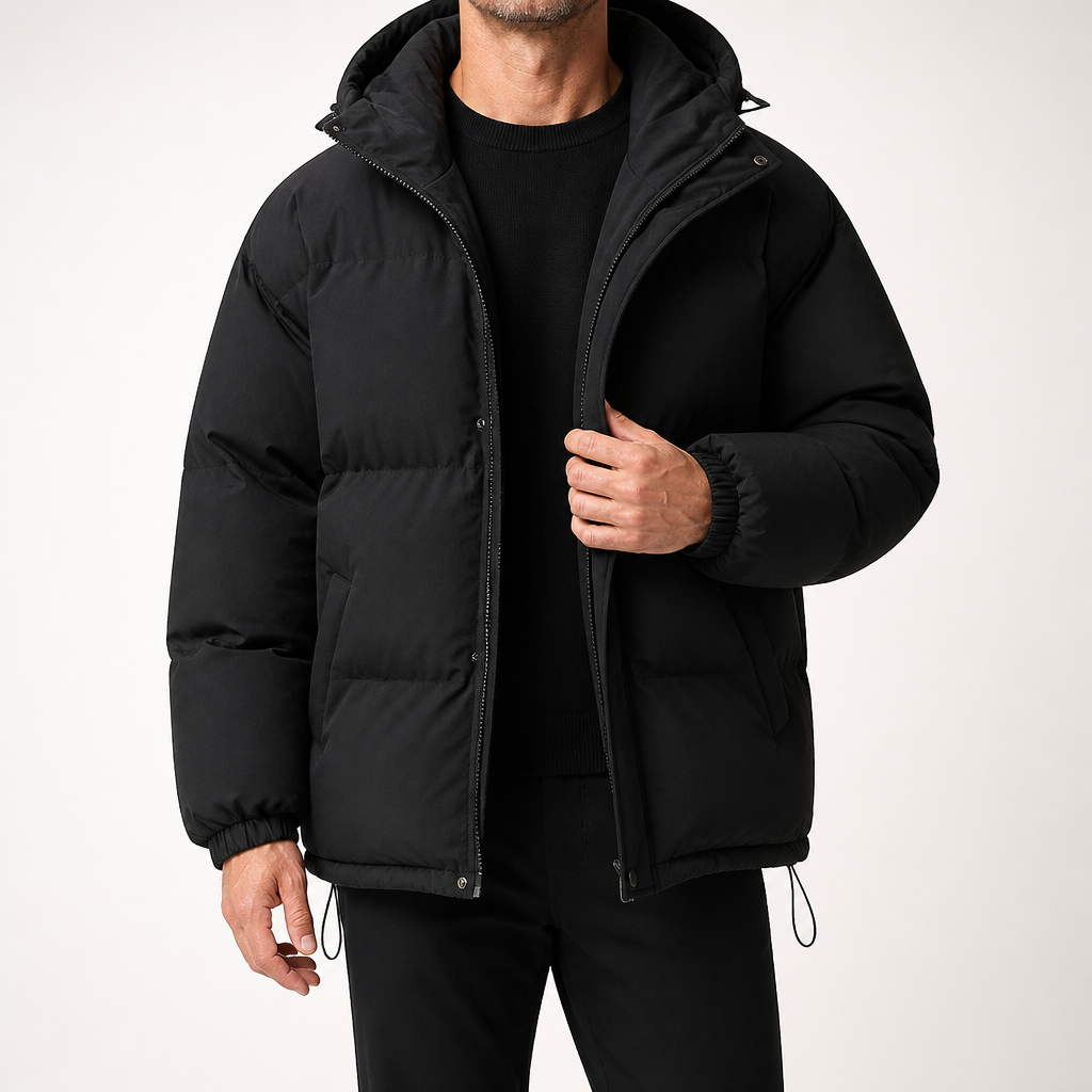 Ivo | Mens Winter Padded Warm Thickened Stand Collar Coat, Black