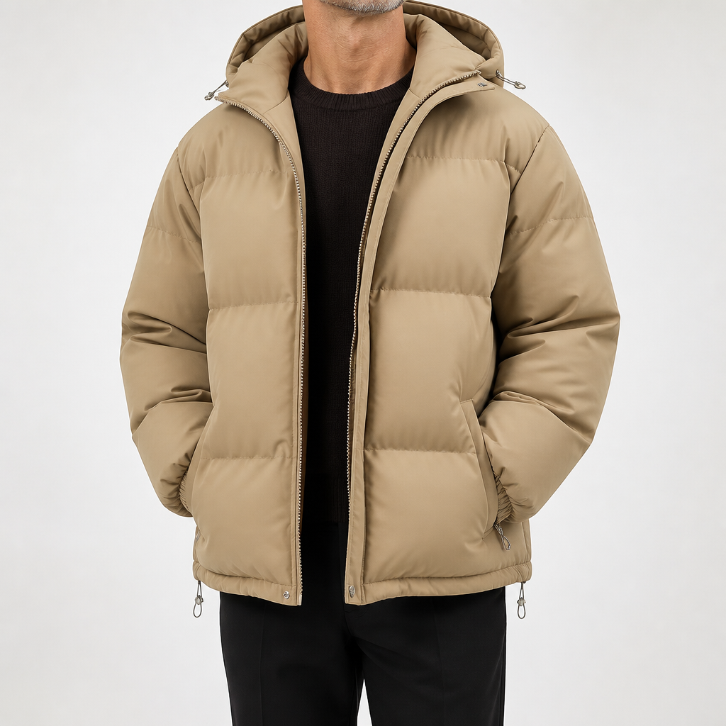 Ivo | Mens Winter Padded Warm Thickened Stand Collar Coat, Khaki