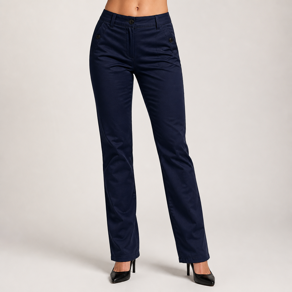 Jansen | Womens Trousers Wide Leg High Waisted Casual Pants, Navy Blue