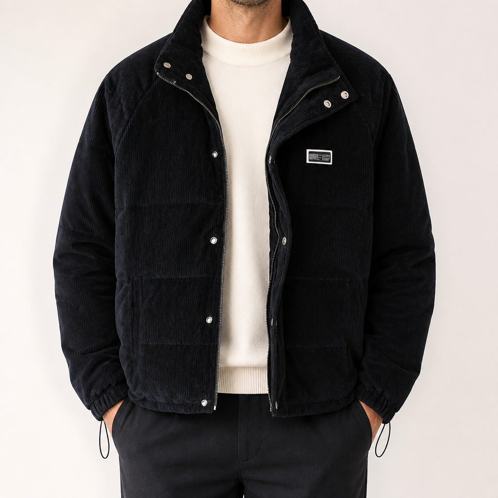 Jarvis | Mens Corduroy Padded Winter Soft Shell Jacket, Black