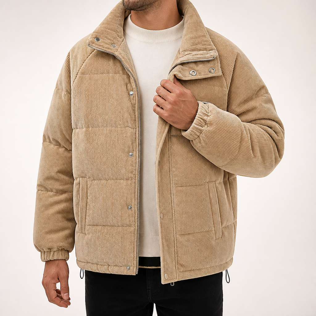 Jarvis | Mens Corduroy Padded Winter Soft Shell Jacket, Khaki
