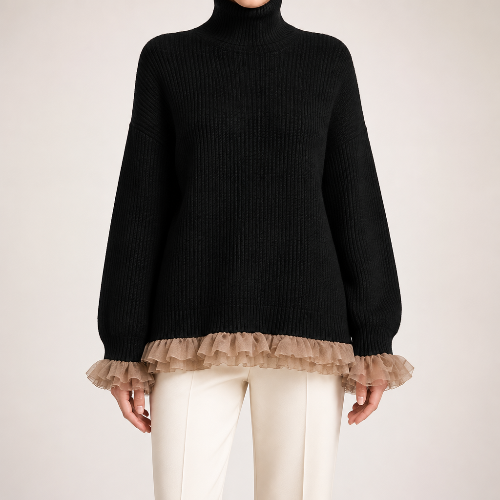 Jarvis | Womens Jumper Knitted High Neck Ruffle Warm Winter Sweater, Design 2