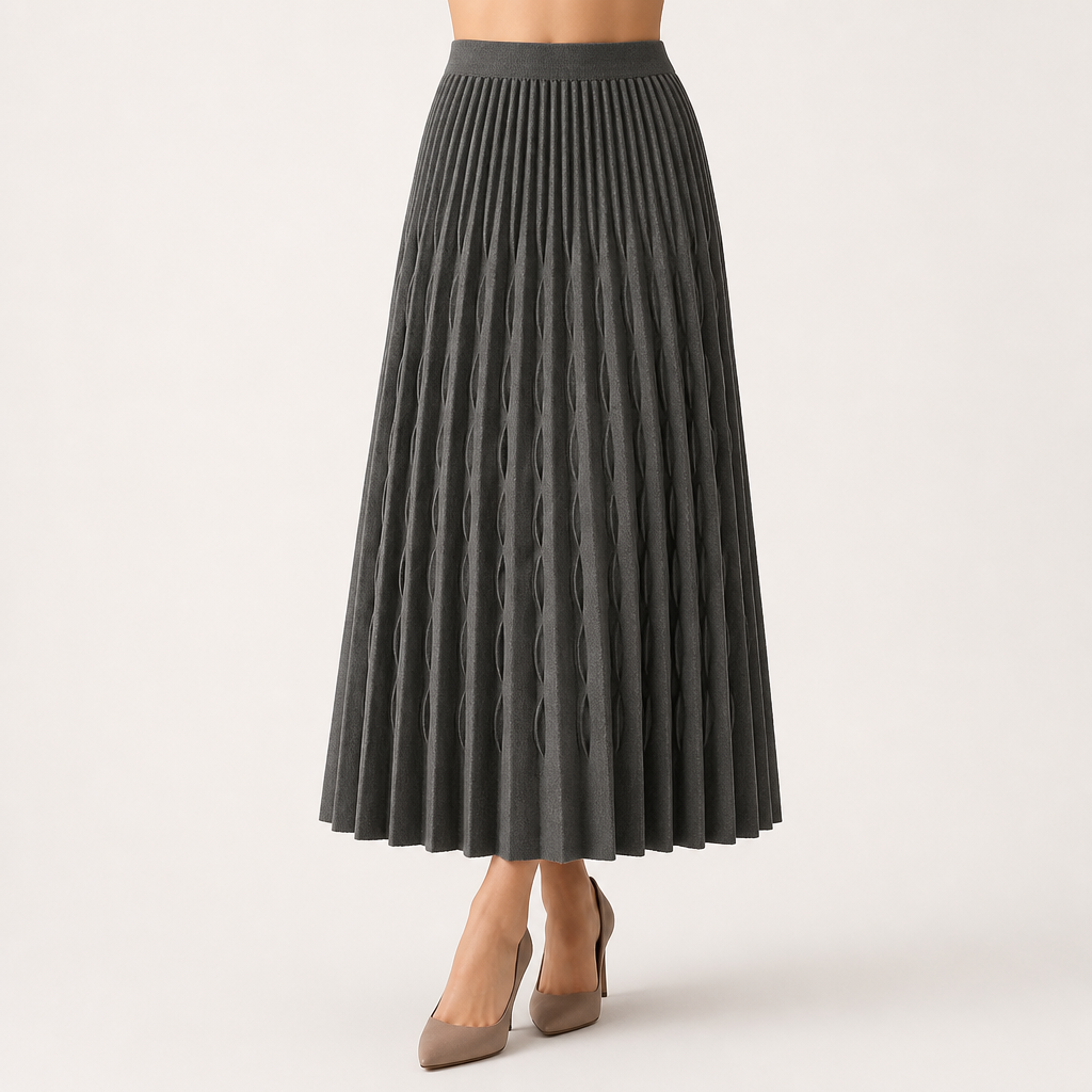 Jarvis | Womens Pleated Skirt A Line High Waisted Knitted Long Skirt, Grey