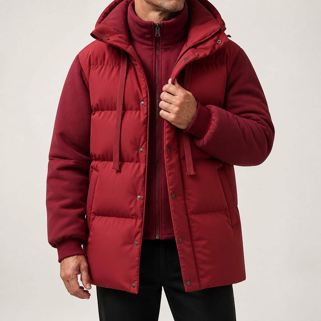 Jasper | Mens Puffer Padded Hooded Quilted Warm Winter Coat, Red