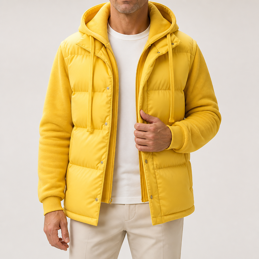 Jasper | Mens Puffer Padded Hooded Quilted Warm Winter Coat, Yellow