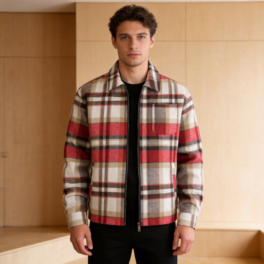 Jasper | Mens Plaid Zip Up Shirt Winter Down Light Jacket - 1