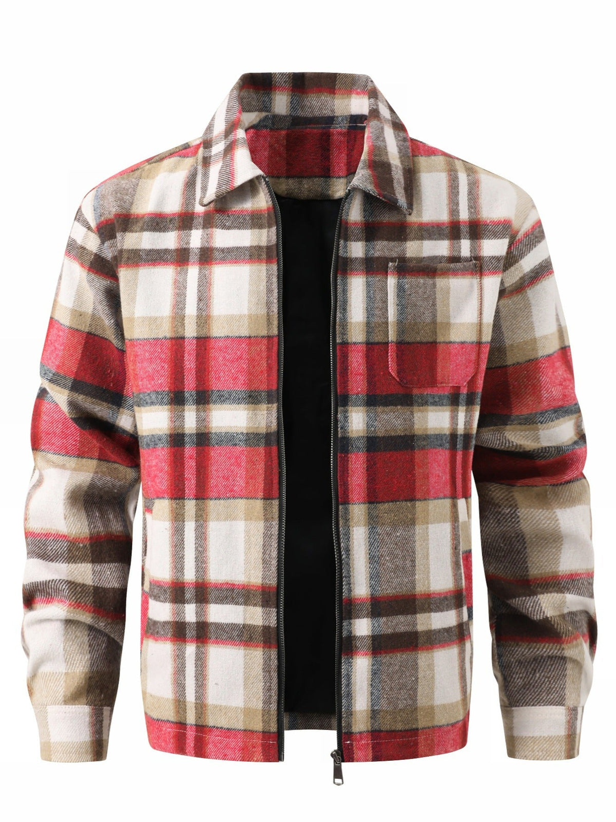 Jasper | Mens Plaid Zip Up Shirt Winter Down Light Jacket - Brick Red