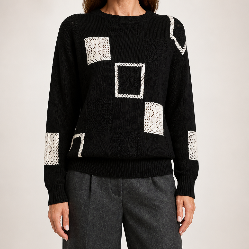 Josephine | Womens Checkerboard Knitted Jumper, Black