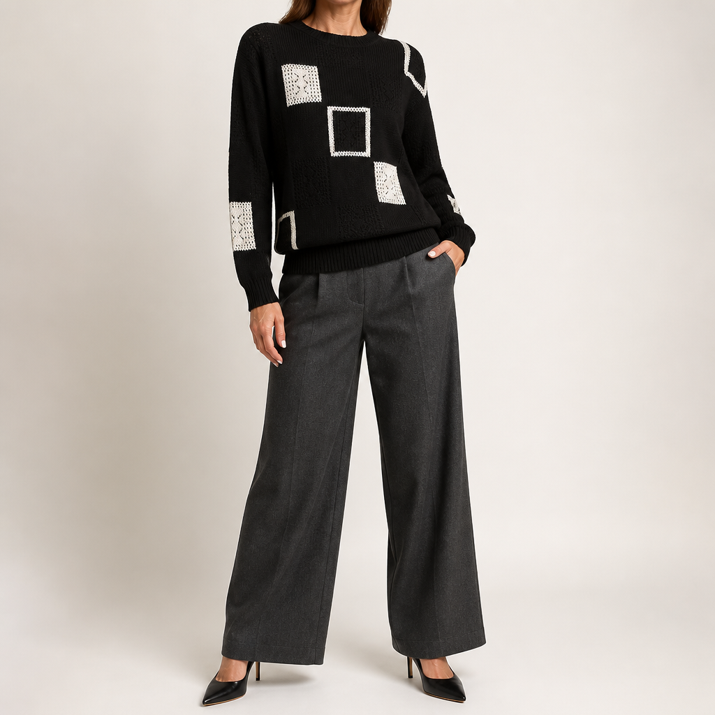 Josephine | Womens Checkerboard Knitted Jumper, Black