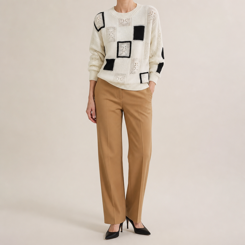 Josephine | Womens Checkerboard Knitted Jumper, White