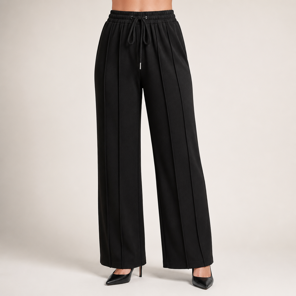 Judd | Womens Wide Leg High Waisted Pleated Palazzo Casual Trousers, Black
