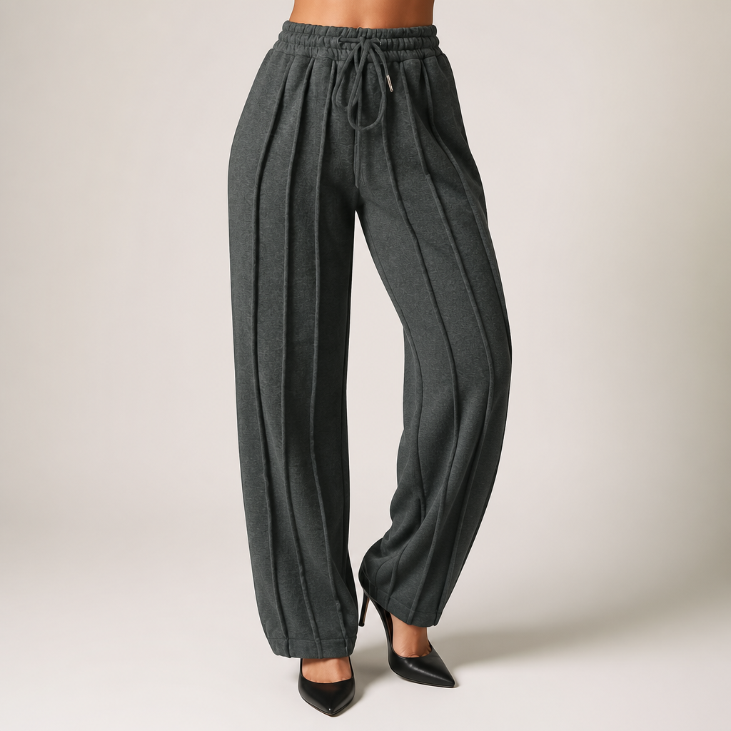 Judd | Womens Wide Leg High Waisted Pleated Palazzo Casual Trousers, Dark Grey