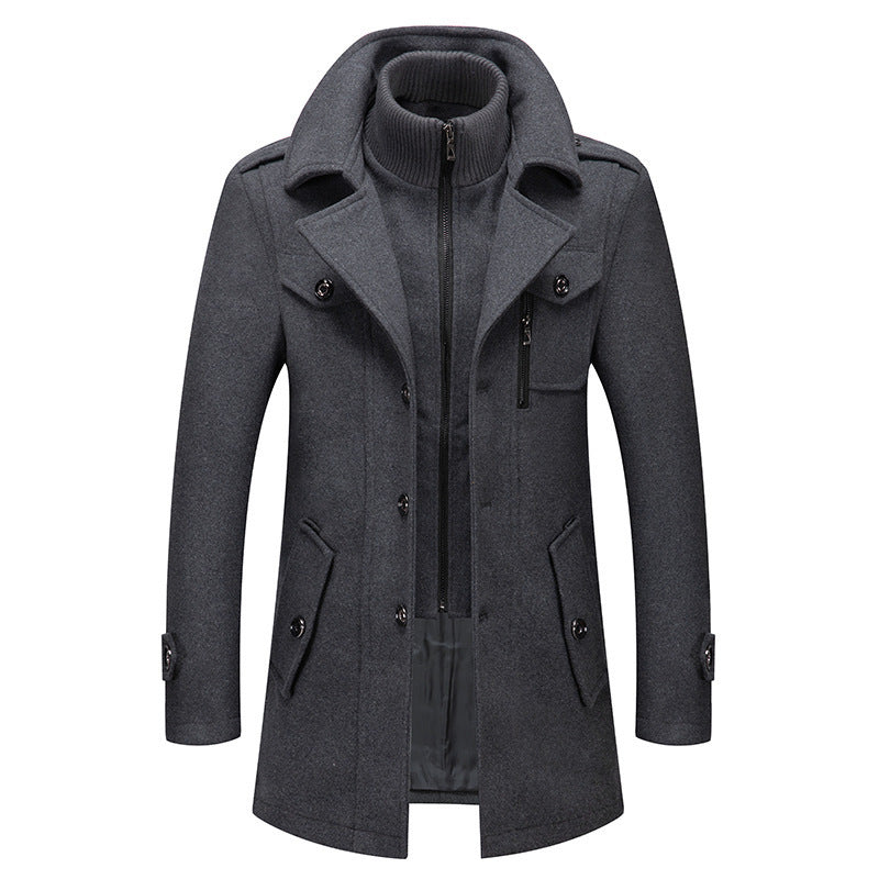 Jules | Mens Wool Double Collar Winter Coat, Grey