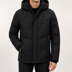 Juliette | Mens Puffer Jacket Hooded Padded Warm Winter Coat, Black