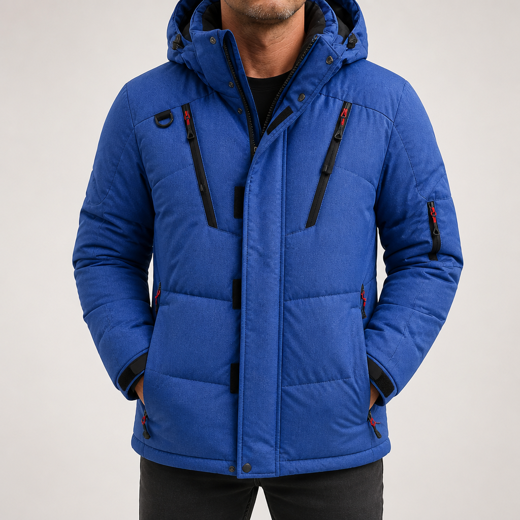 Juliette | Mens Puffer Jacket Hooded Padded Warm Winter Coat, Blue
