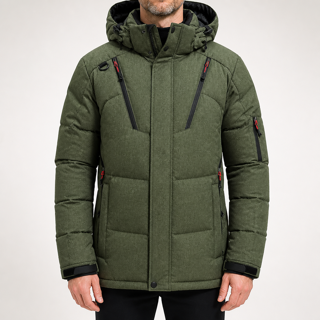 Juliette | Mens Puffer Jacket Hooded Padded Warm Winter Coat, Green