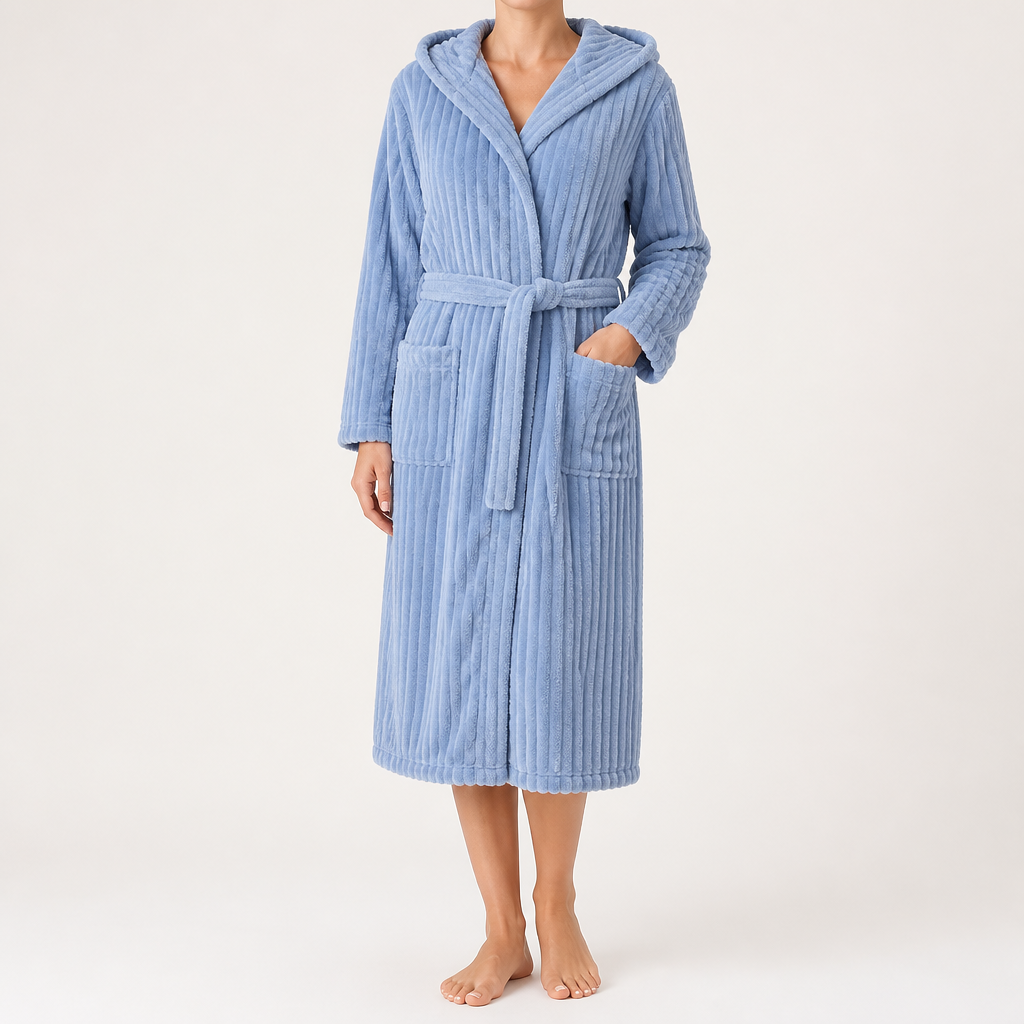 Juniper | Womens Dressing Gown Fleece Hooded Bathrobe Robe, Design 1