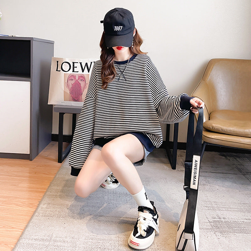 Juno | Womens Striped Long Sleeve Sweatshirt - 1