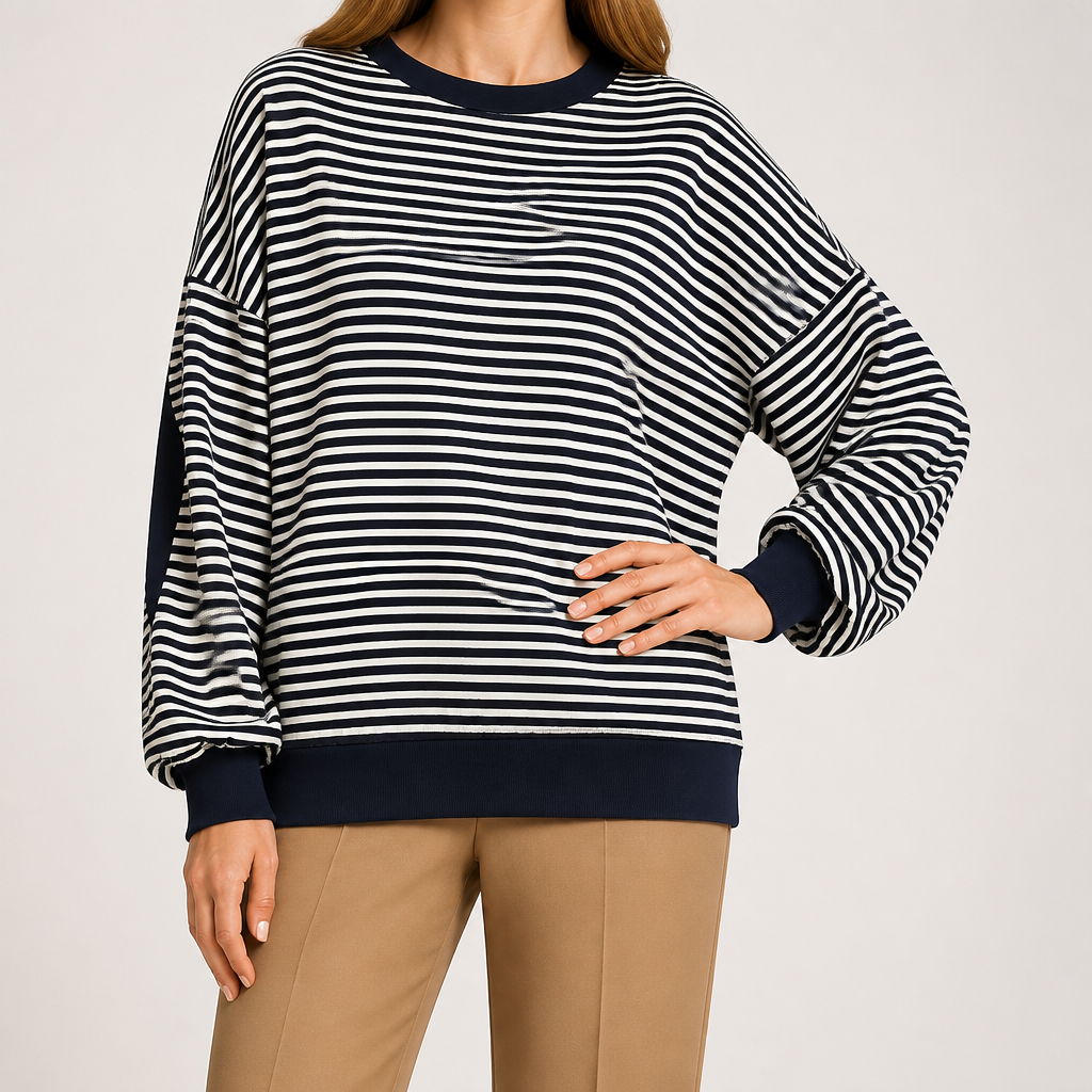 Juno | Womens Striped Long Sleeve Pullover Casual Sweatshirt, Navy Blue