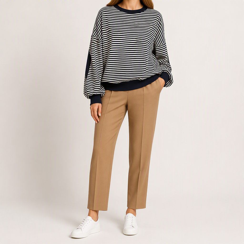 Juno | Womens Striped Long Sleeve Pullover Casual Sweatshirt, Navy Blue