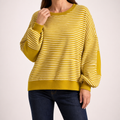 Juno | Womens Striped Long Sleeve Pullover Casual Sweatshirt, Yellow