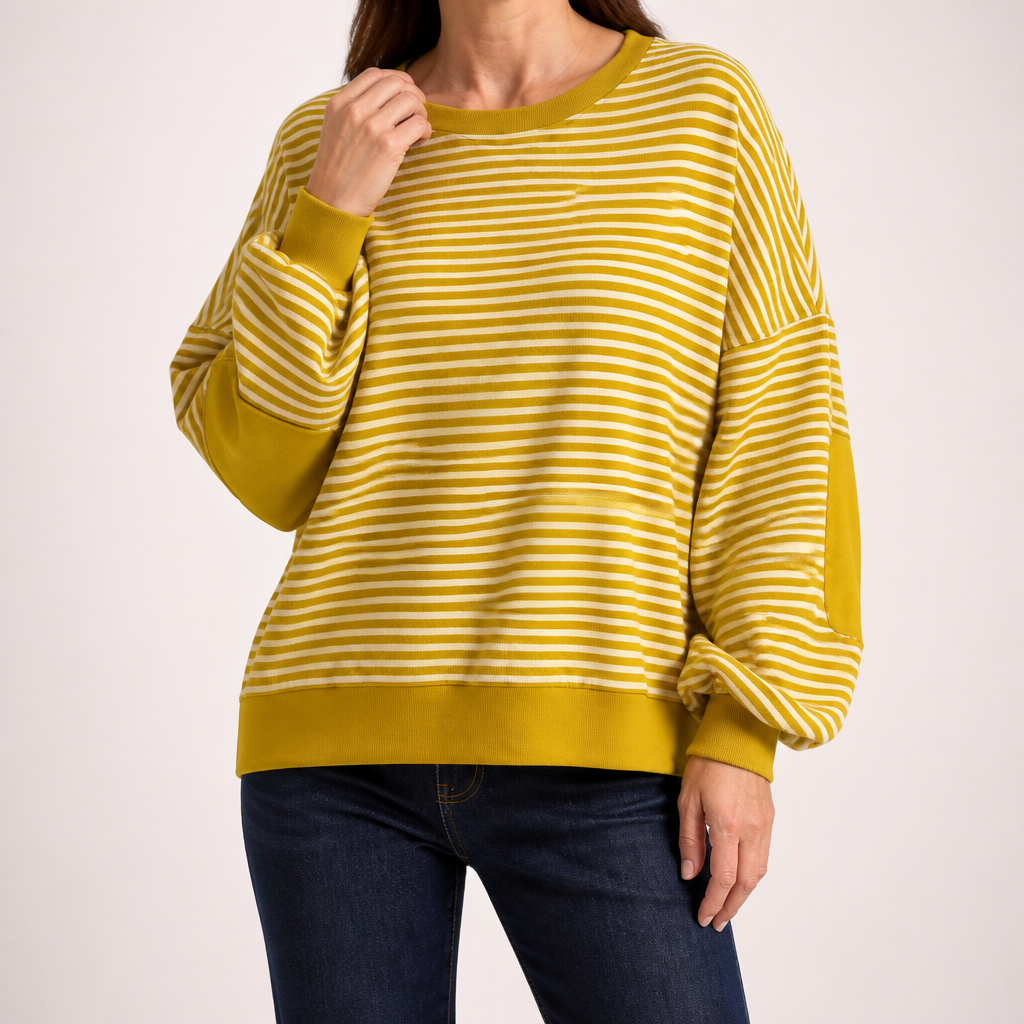 Juno | Womens Striped Long Sleeve Pullover Casual Sweatshirt, Yellow
