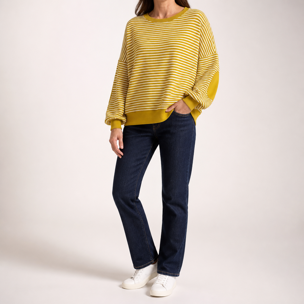 Juno | Womens Striped Long Sleeve Pullover Casual Sweatshirt, Yellow