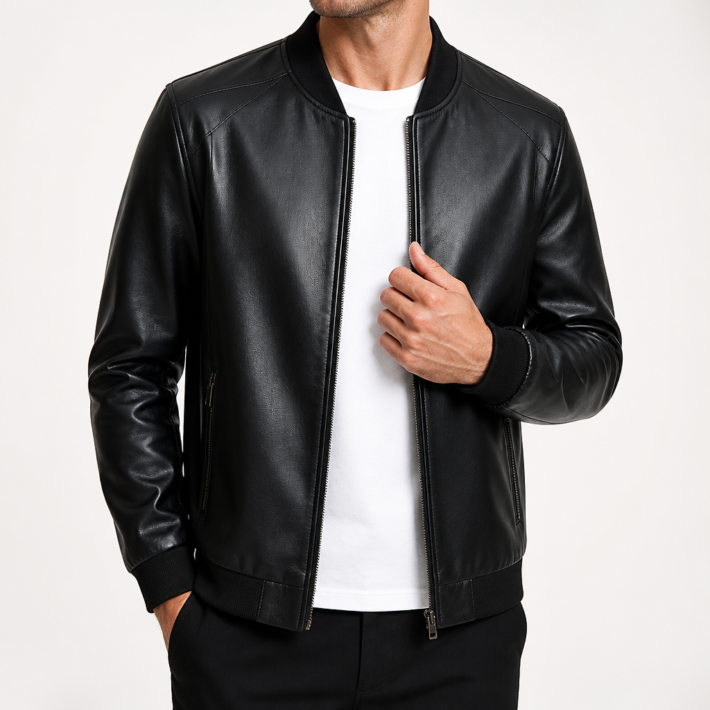 Kai | Mens Leather Slim Fit Casual Classic Fashion Jacket, Black