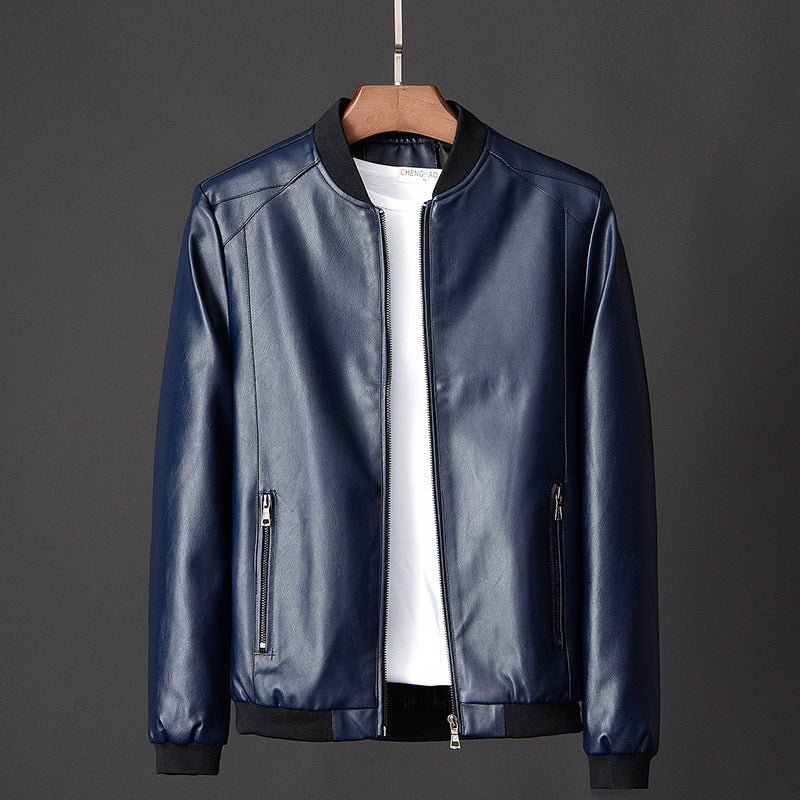 Kai | Mens Slim Fit Leather Jacket - Blue