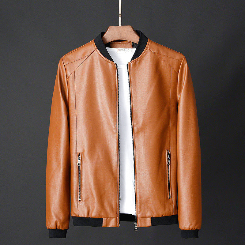 Kai | Mens Slim Fit Leather Jacket - Orange