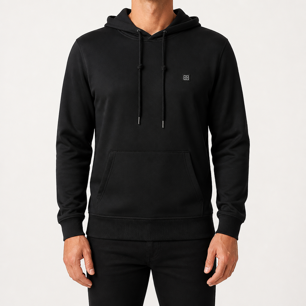 Kass | Mens Heated Hooded Warm Winter Smart Sweatshirt Jacket, Black