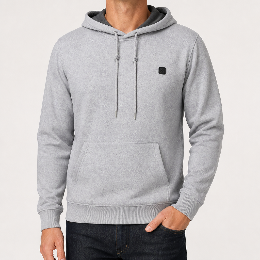 Kass | Mens Heated Hooded Warm Winter Smart Sweatshirt Jacket, Grey