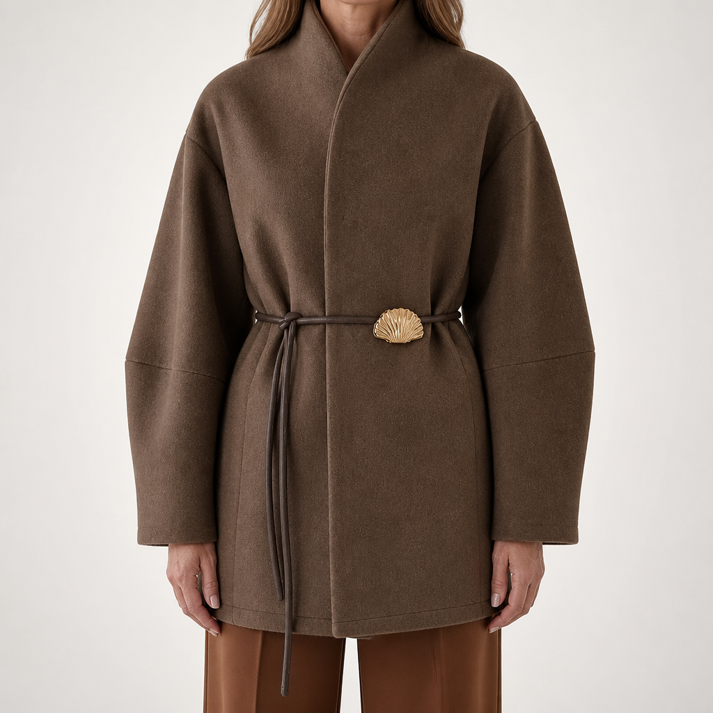 Katarina | Womens Wool Coat Belted Winter Overcoat, Brown
