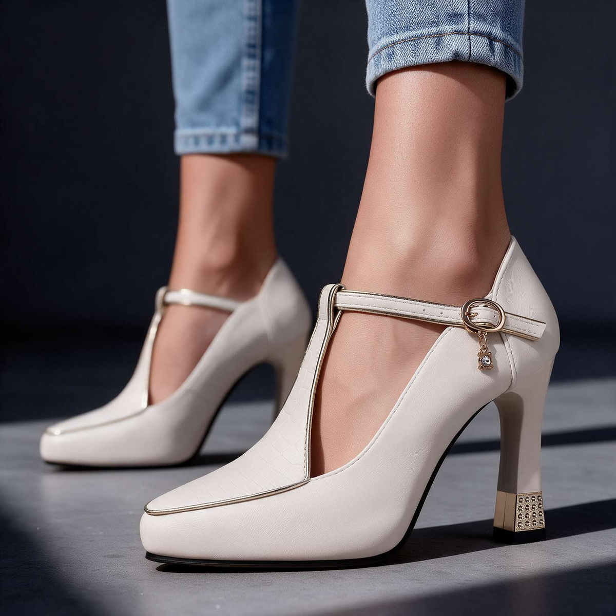 Katelynn Mary Jane Heels in Off White styled