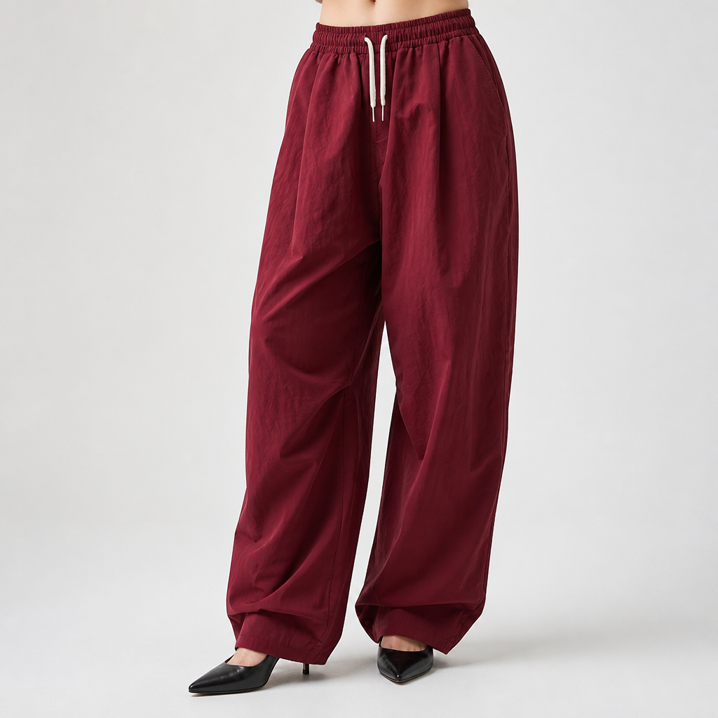 Katrina | Womens Wide Leg Straight Leg Loose Casual Trousers, Burgundy