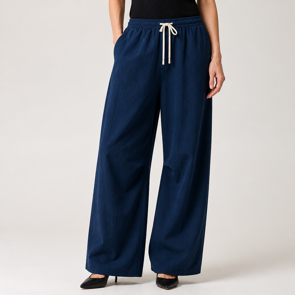 Katrina | Womens Wide Leg Straight Leg Loose Casual Trousers, Navy