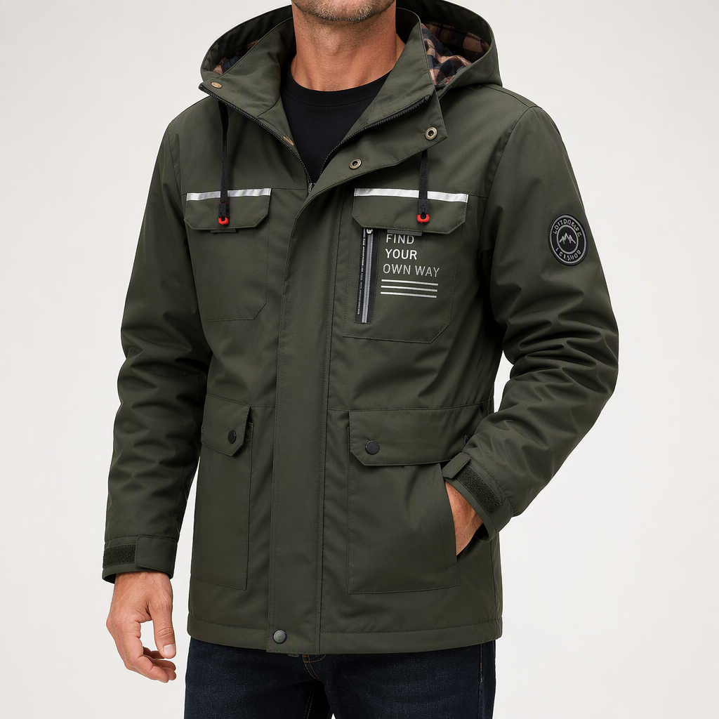 Kaya | Mens Puffer Jacket Plus Size Hooded Padded Warm Winter Coat, Army Green