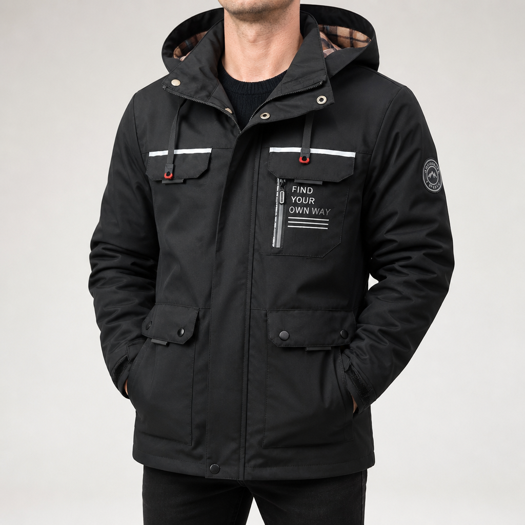 Kaya | Mens Puffer Jacket Plus Size Hooded Padded Warm Winter Coat, Black