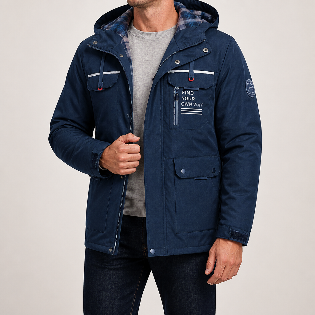 Kaya | Mens Puffer Jacket Plus Size Hooded Padded Warm Winter Coat, Dark Blue