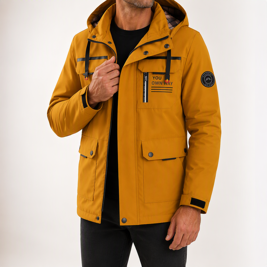 Kaya | Mens Puffer Jacket Plus Size Hooded Padded Warm Winter Coat, Orange