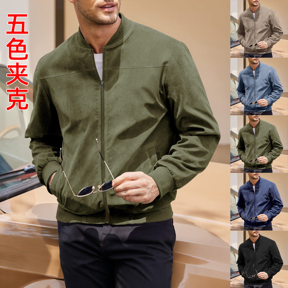 Keir | Mens Cardigan Zip Up Stand Collar Suede Jacket Coat - 1