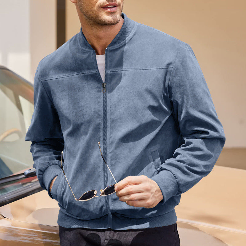Keir | Mens Cardigan Zip Up Stand Collar Suede Jacket Coat - 3