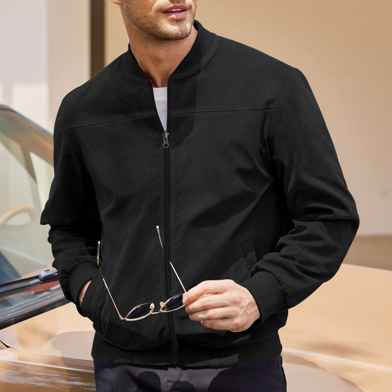 Keir | Mens Cardigan Zip Up Stand Collar Suede Jacket Coat - 4