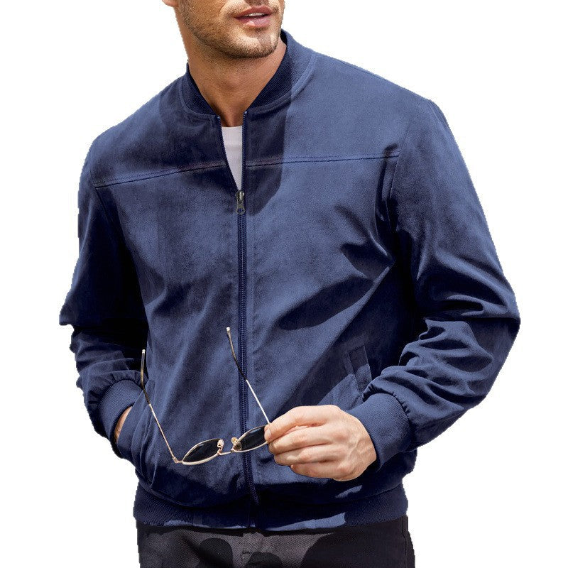 Keir | Mens Cardigan Zip Up Stand Collar Suede Jacket Coat - 5