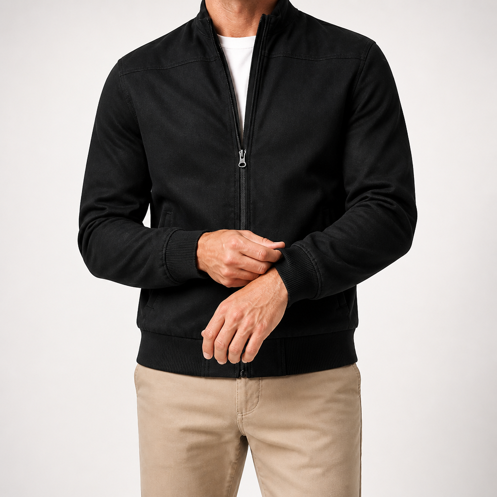 Keir | Mens Cardigan Zip Up Stand Collar Suede Jacket Coat, Black