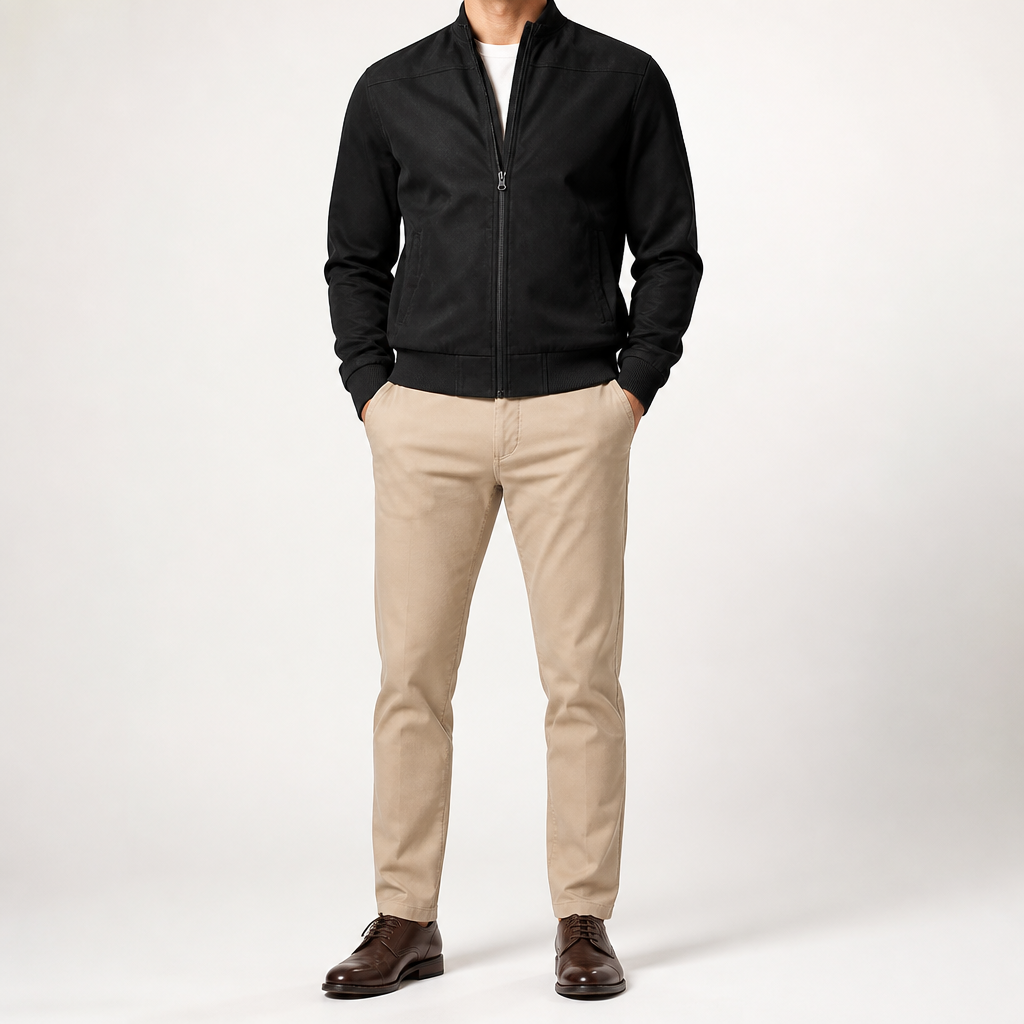 Keir | Mens Cardigan Zip Up Stand Collar Suede Jacket Coat, Black