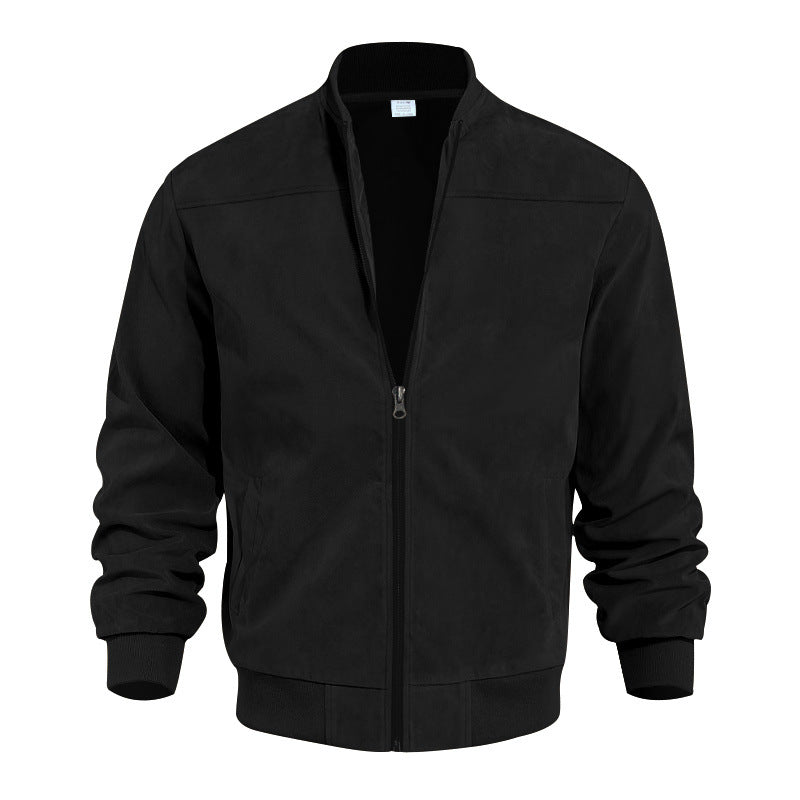 Keir | Mens Cardigan Zip Up Stand Collar Suede Jacket Coat - Black