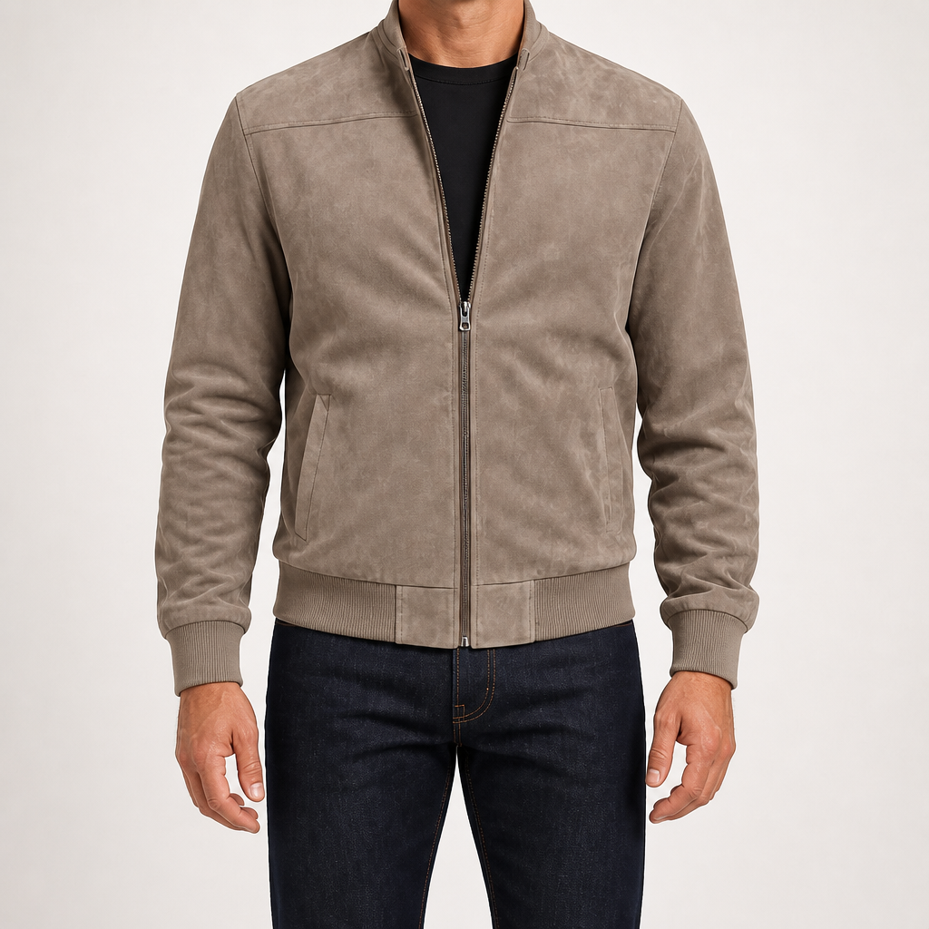 Keir | Mens Cardigan Zip Up Stand Collar Suede Jacket Coat, Brown