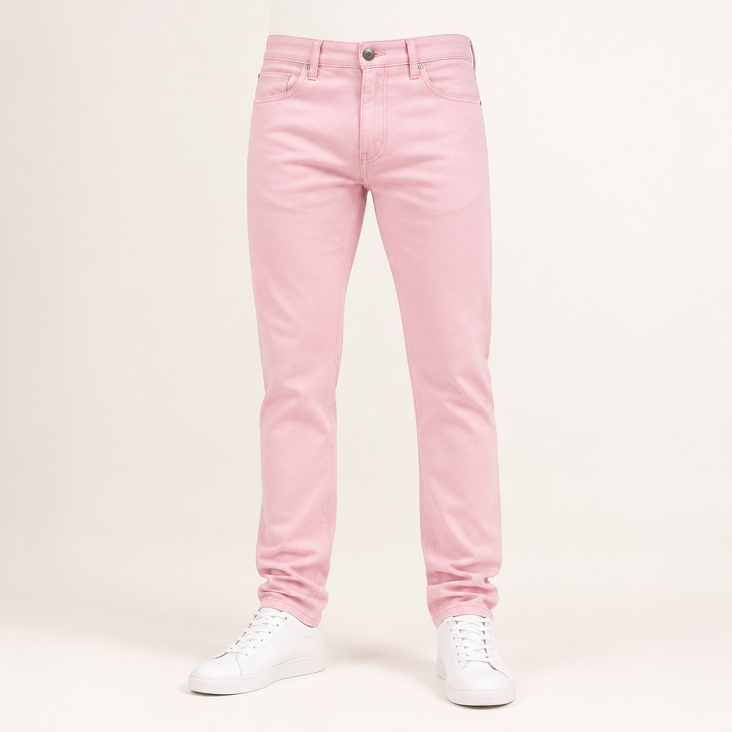 Kester | Mens Slim Fit Stretch Denim Casual Skinny Jeans, Pink