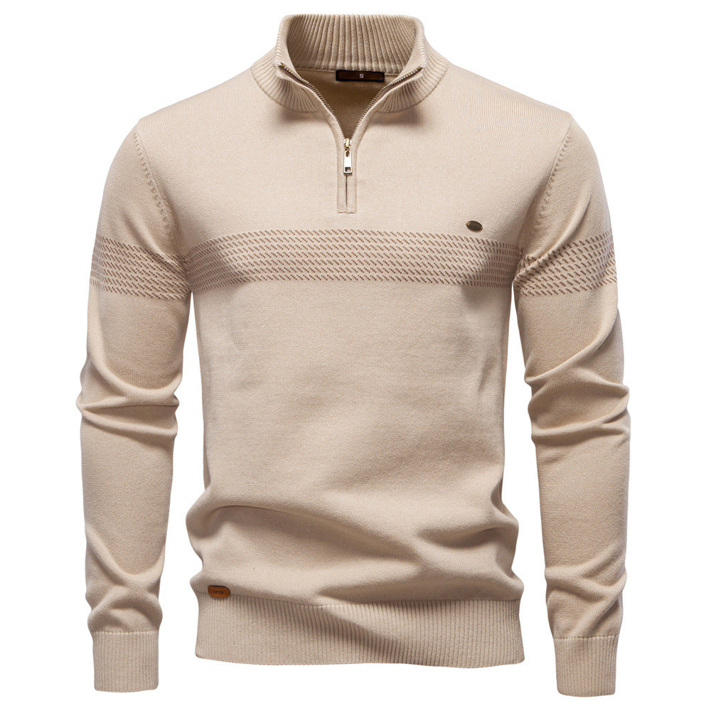 Killian | Mens Half Zip Cotton Sweater Stand Collar Casual - Apricot
